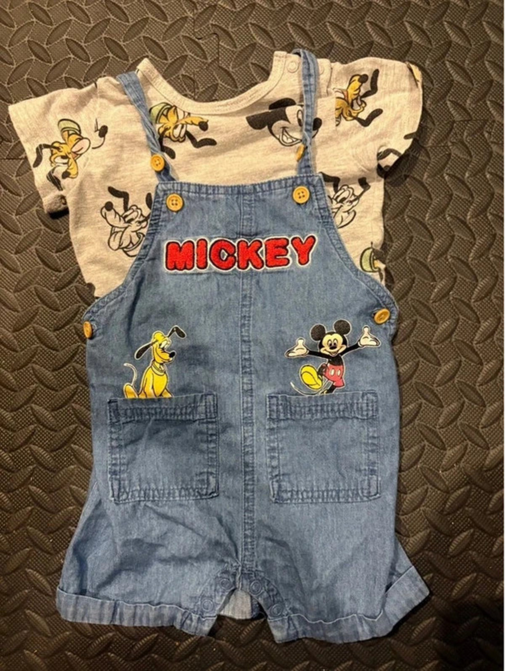 Disney Baby Mickey Mouse Denim Overalls & Tee Set 6/9M